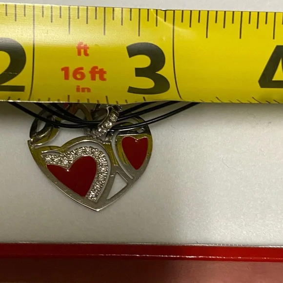 Robert Coin Red Enamel 18k White Gold Diamond & Ruby Heart Pendant.18tw. 15.5”